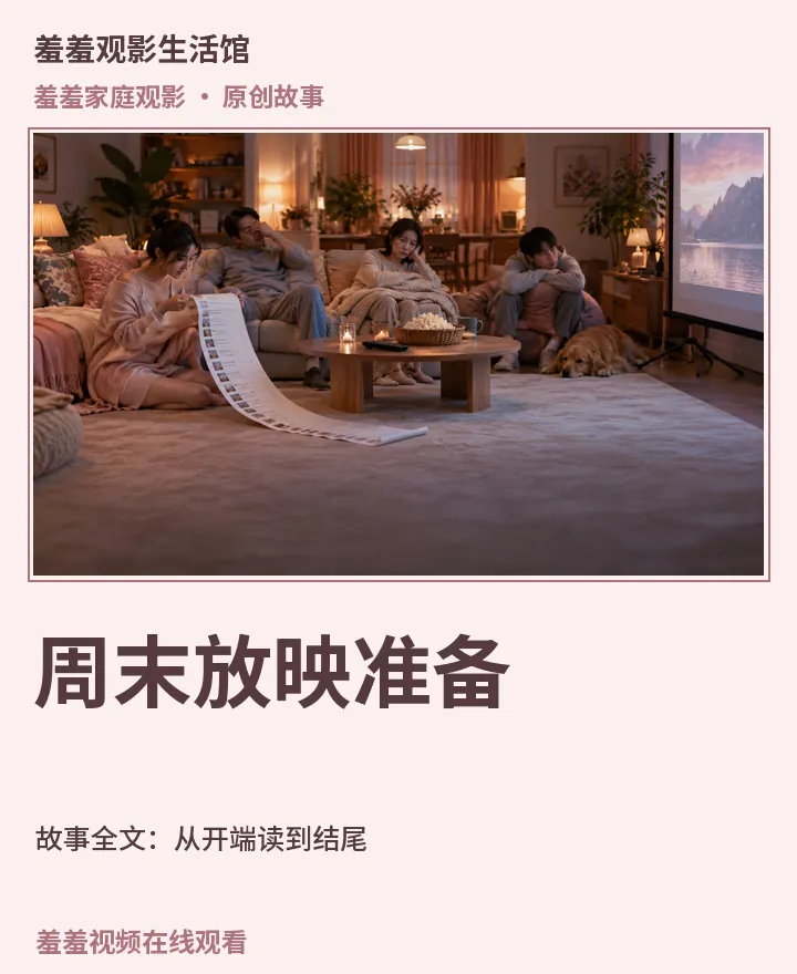羞羞视频在线观看相关原创故事《周末放映准备》故事全文:从开端读到结尾封面:羞羞家庭观影场景与中文标题